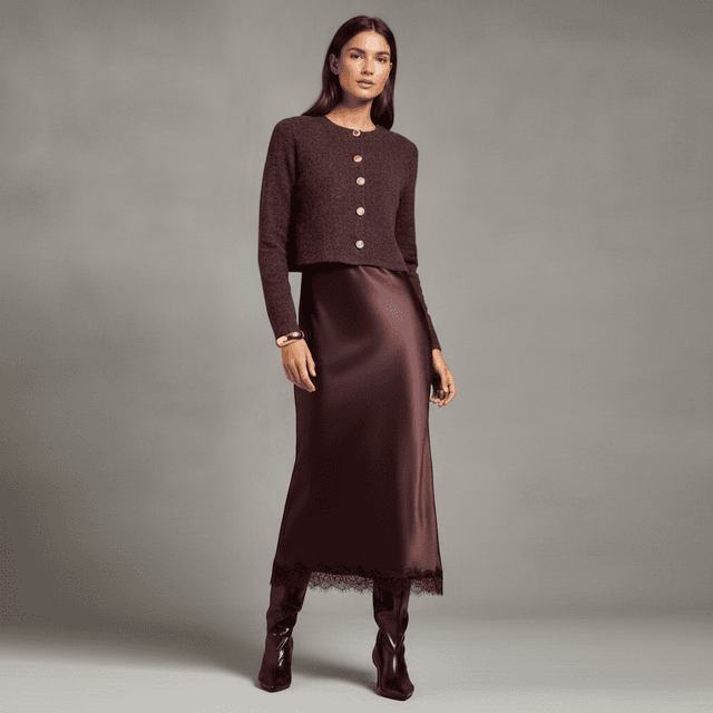 Friends Like These Chocolate Brown Cosy Button Through Cardi Slip Midi Dress
