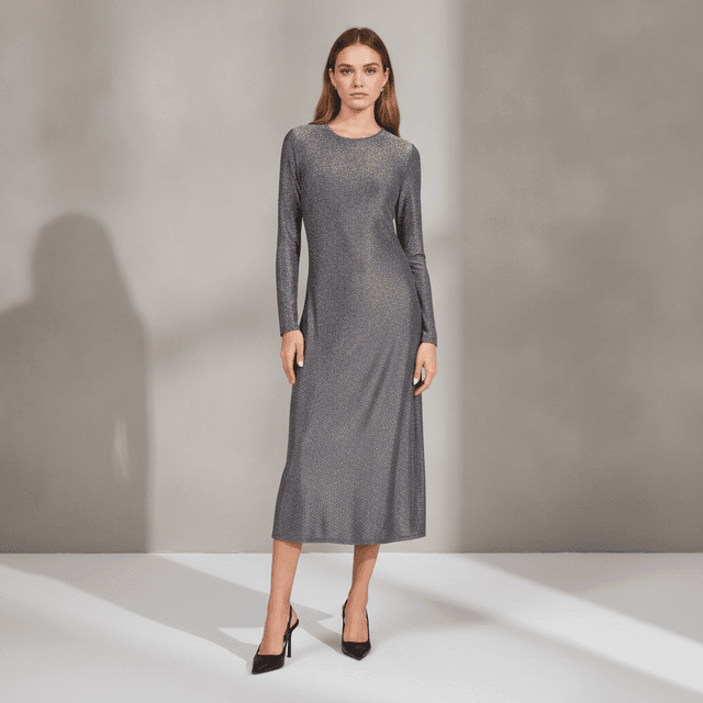 Long Sleeve Metallic Knit Midi Dress