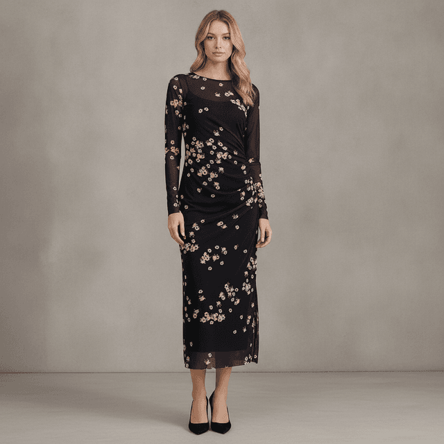 Printed Mesh Column Dress