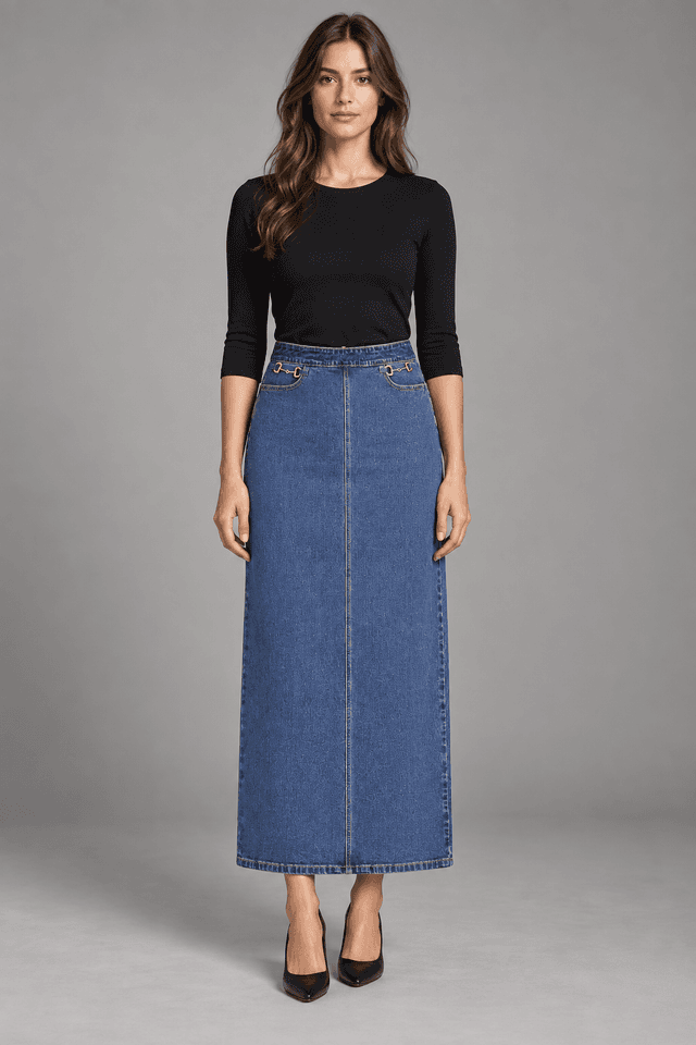 Horsebit Denim Skirt - Dark Wash
